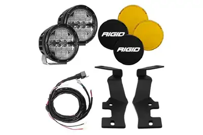 RIGID Industries This RIGID A-Pillar mount kit is designed for the 2019+RAM 2500 and 3500; it includes two A-Pillar mounting brackets; two 6 inch 360-Series Amber Backlight Drive lights; two black light covers; two amber light covers; and a wiring harness.