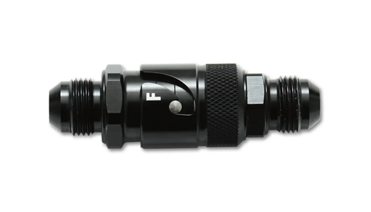 Quick Release Fitting; -8AN; 1200 PSI Maximum Operating Pressure; 6061 Aluminum; Black Anodized; Dry Break; product image