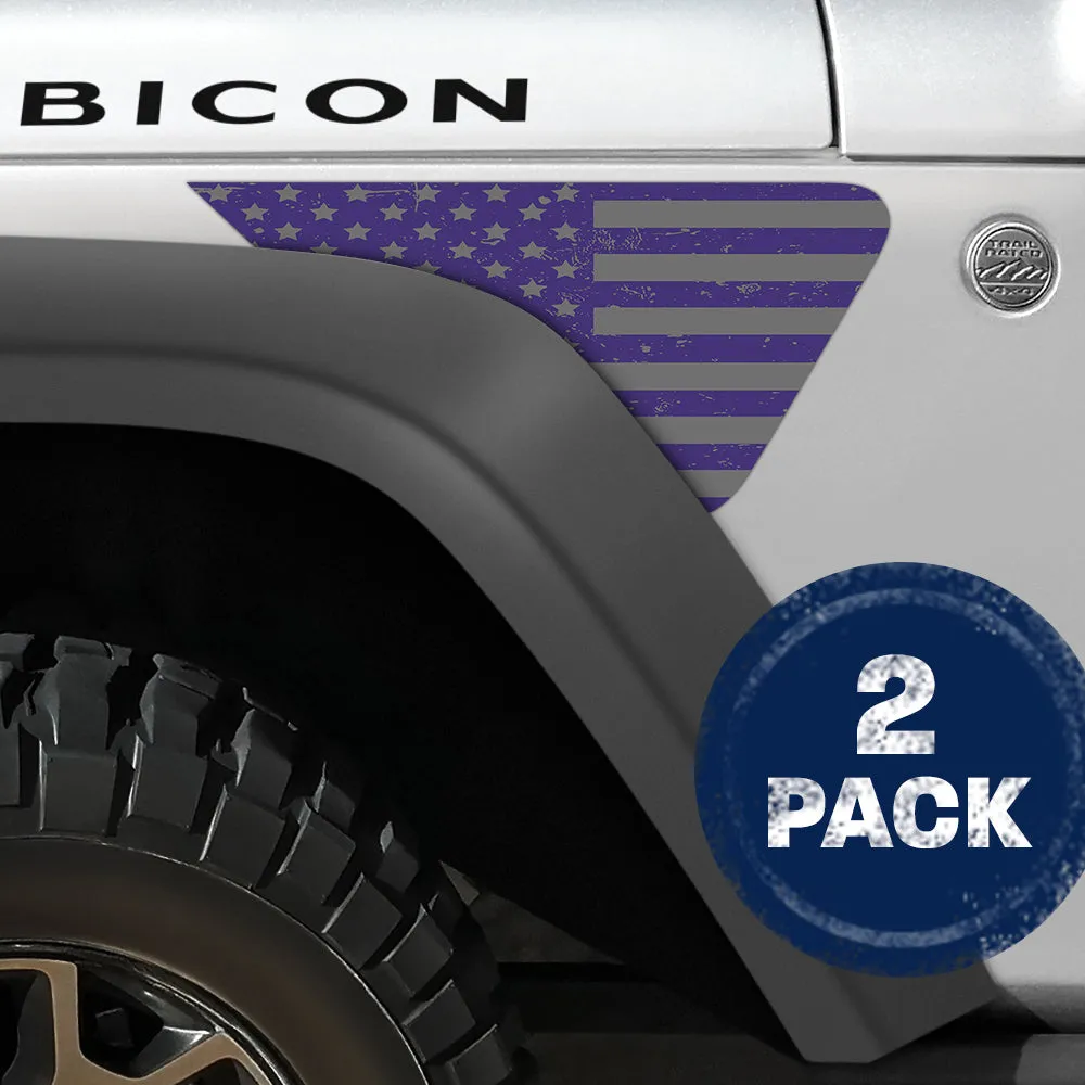 Distressed Purple and Silver Flag 2pc Vinyl Fender Decal product image