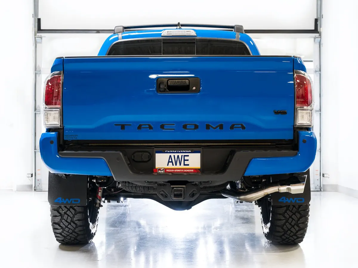 AWE 0FG Exhaust with BashGuard for 3rd Gen Tacoma - Dual Diamond Black Tips product image