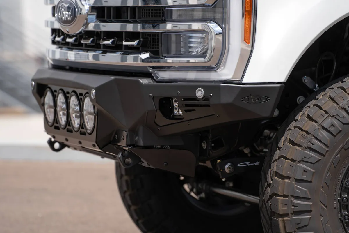 23c F250/F350 Bomber Front Bumper w/ Recessed Mounts For 4 Rigid 360 Lights product image