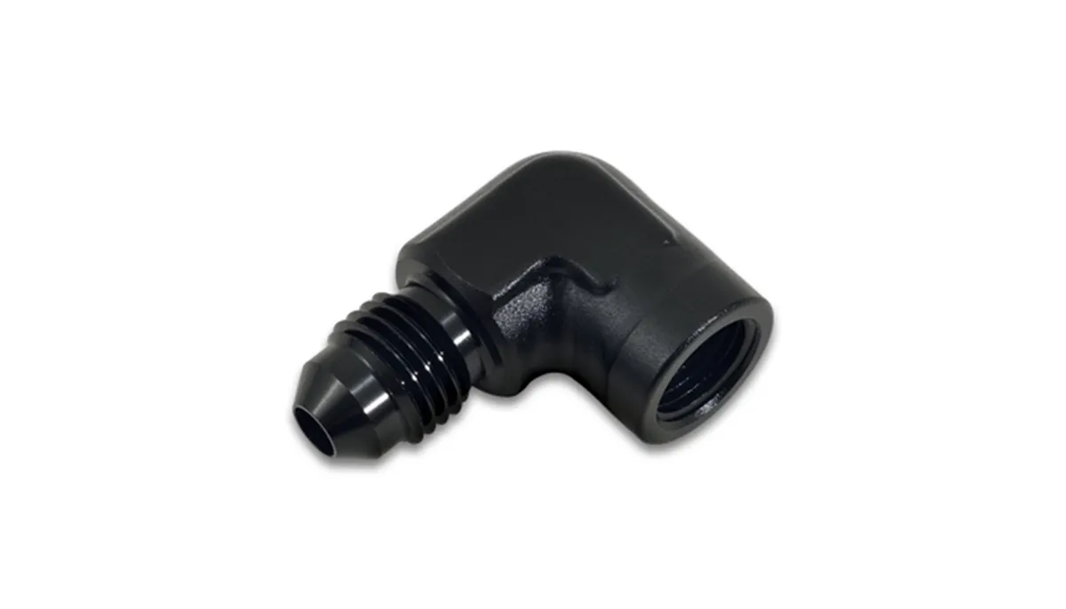 90 Degree an to Npt Adapter Fitting; -3an x 0.125 In. Npt; 6061 Aluminum; Black Anodized; Male an to Female Npt Adapter; product image