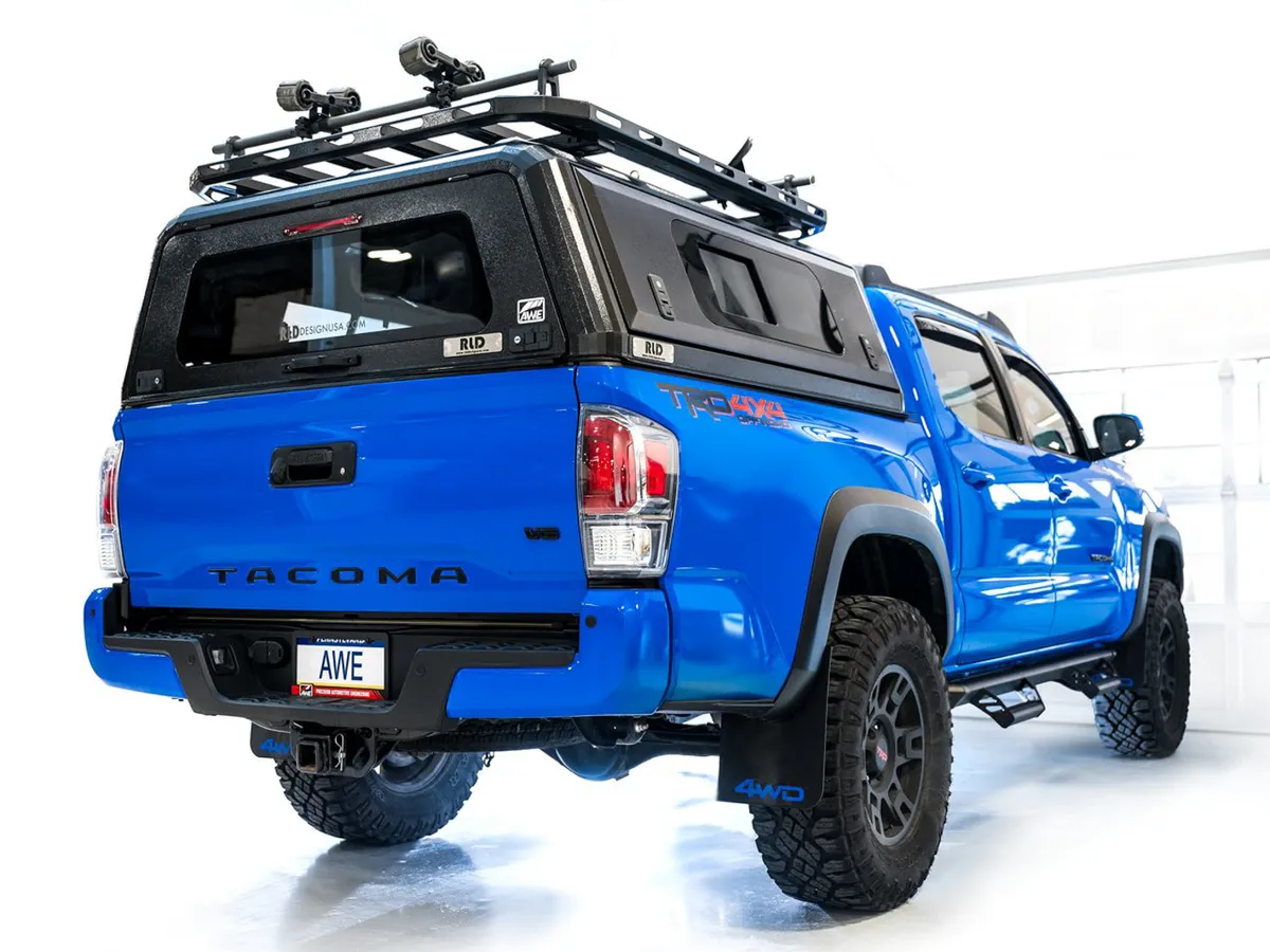 AWE 0FG Exhaust with BashGuard for 3rd Gen Tacoma - Dual Diamond Black Tips product image