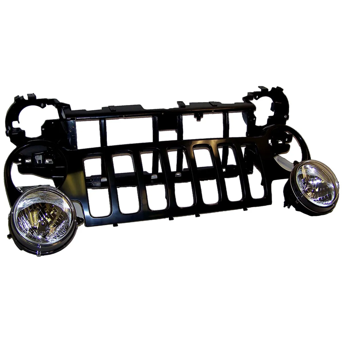2002-2004 Liberty KJ Paintable; Includes header panel headlamps bulbs bezels adjusters (where applicable) parking lamps sidemarker lamps grille headlamp seats (where applicable) headlamp rings (where applicable) product image