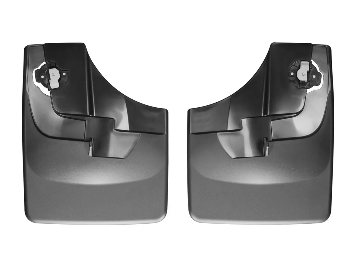 Ford F150 No Drill Black Mudflaps. Fits models with fender lip molding; running boards or sidesteps positioned less that 2" from the front wheel may interfere with fitment product image