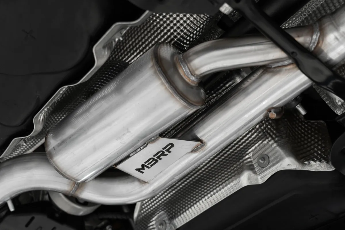 Armor Pro Cat Back Exhaust System; 3 in.; Quad Split Rear Exit; w/Active Exhaust; Quad 4.5 in. Carbon Fiber Tips; T304 Stainless Steel; product image