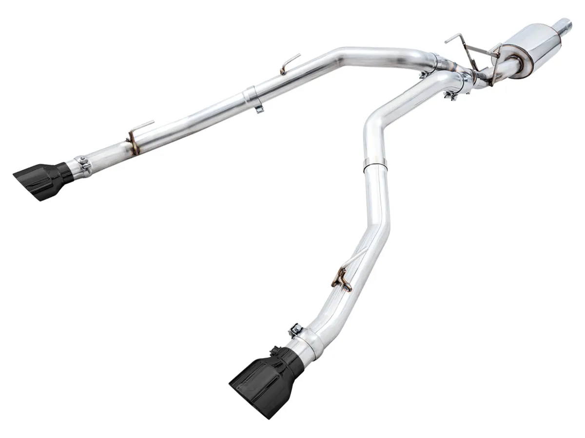 AWE 0FG Dual Rear Exit Catback Exhaust for 4th Gen RAM 1500 5.7L with bumper cutouts - Chrome Silver Tips product image