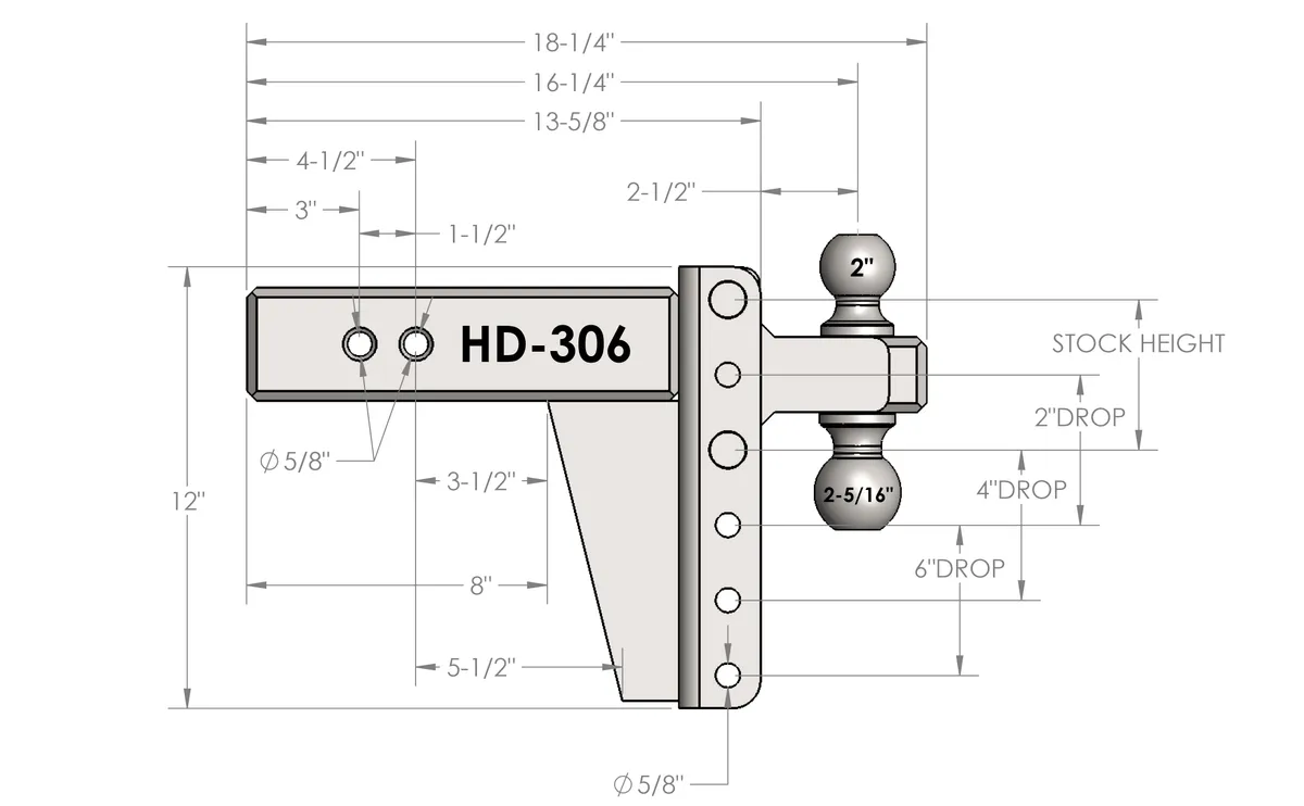 3.0" Heavy Duty 6″ Drop/Rise Hitch - 2" & 2-5/16" Dual Ball (No Additional Cost) product image