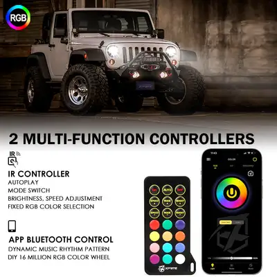 Xprite 7" LED RGB Halo Headlights for 2007-2018 Jeep Wrangler