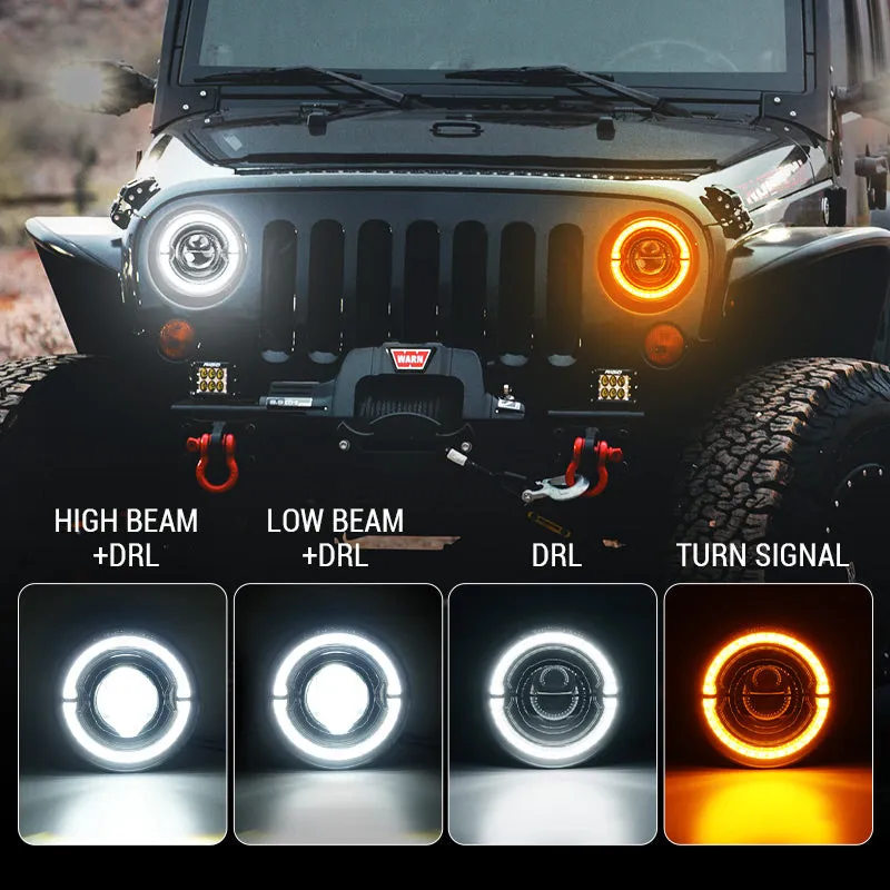 "dot Certified 7"" 80w LED Halo Headlights With DRL & Turn Signals For Jeep Wrangler JK Tj" product image