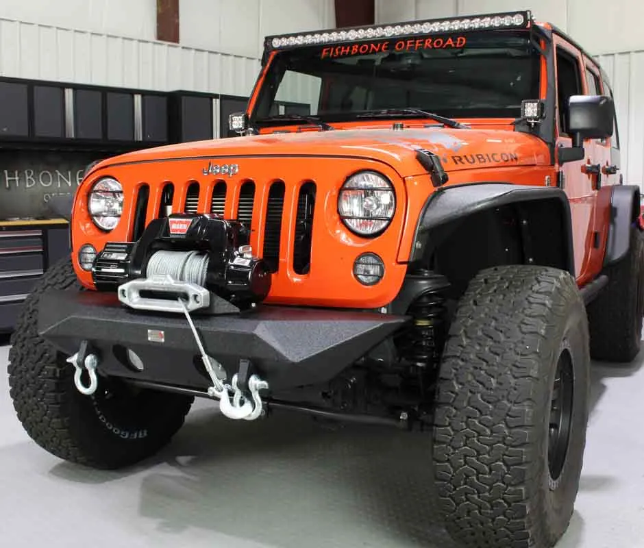 Jeep JK Front Bumper 07-18 Wrangler JK Rubicon and Unlimited Steel Black Textured Powdercoat Manowar Series Fishbone Offroad product image