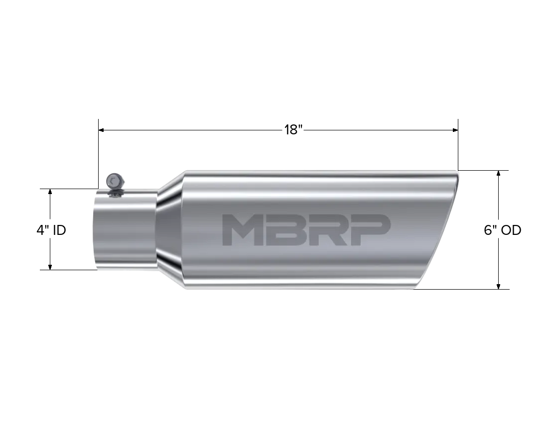 Armor Pro Exhaust Tip; 4 in. Inlet Diameter; 6 in. Outlet Diameter; 18 in. Length; Rolled Edge; 304 Stainless Steel; Mirror Polished; product image