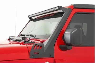 Rough Country Rough Country Upper Windshield Kit w/ 50in Single-Row Black Series LED Light Bar - White DRL - JT/JL