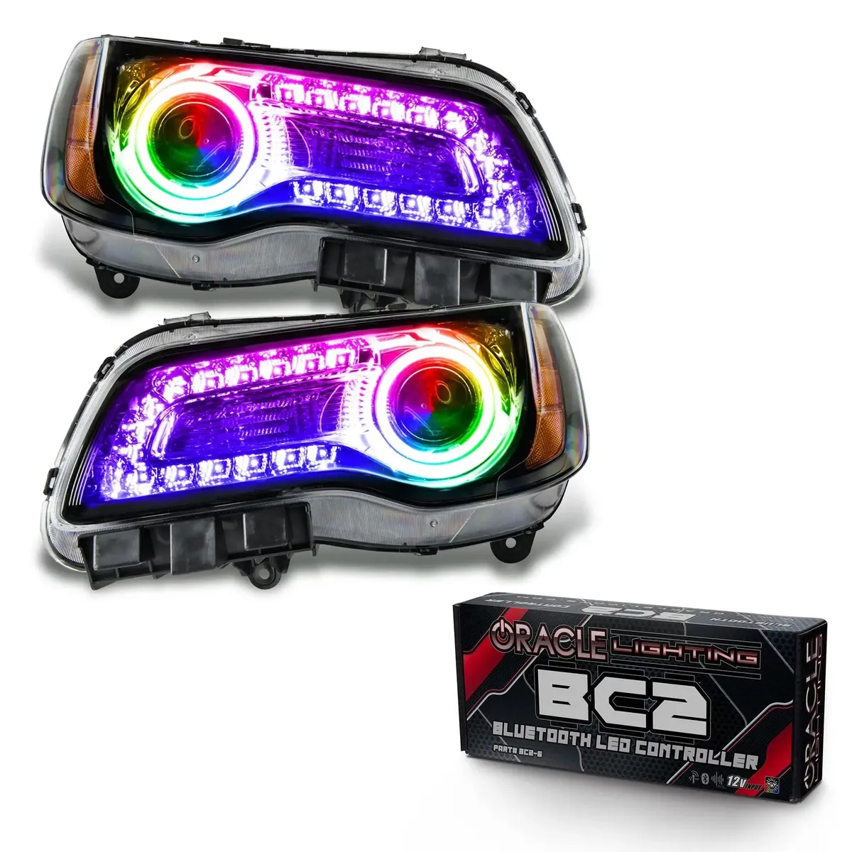 Oracle Lighting 2011-2014 Chrysler 300c Non-Hid Pre-Assembled LED Halo Headlights Wcolorshift DRL - Black Housing product image