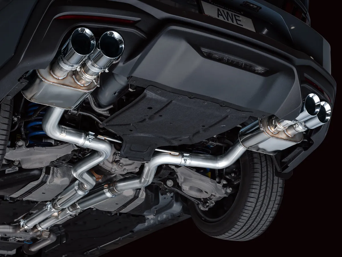 AWE Track Edition Exhaust for S650 Ford Mustang GT Fastback - Quad Chrome Silver Tips product image