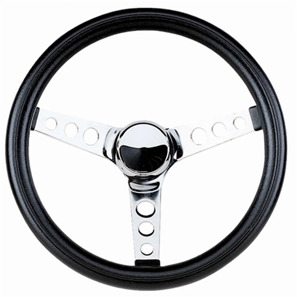 Classic Series Steering Wheel; 11.5 in. Diameter; 3.75 in. Dish; Black Cushion Grip; Chrome 3-Spoke Design; product image