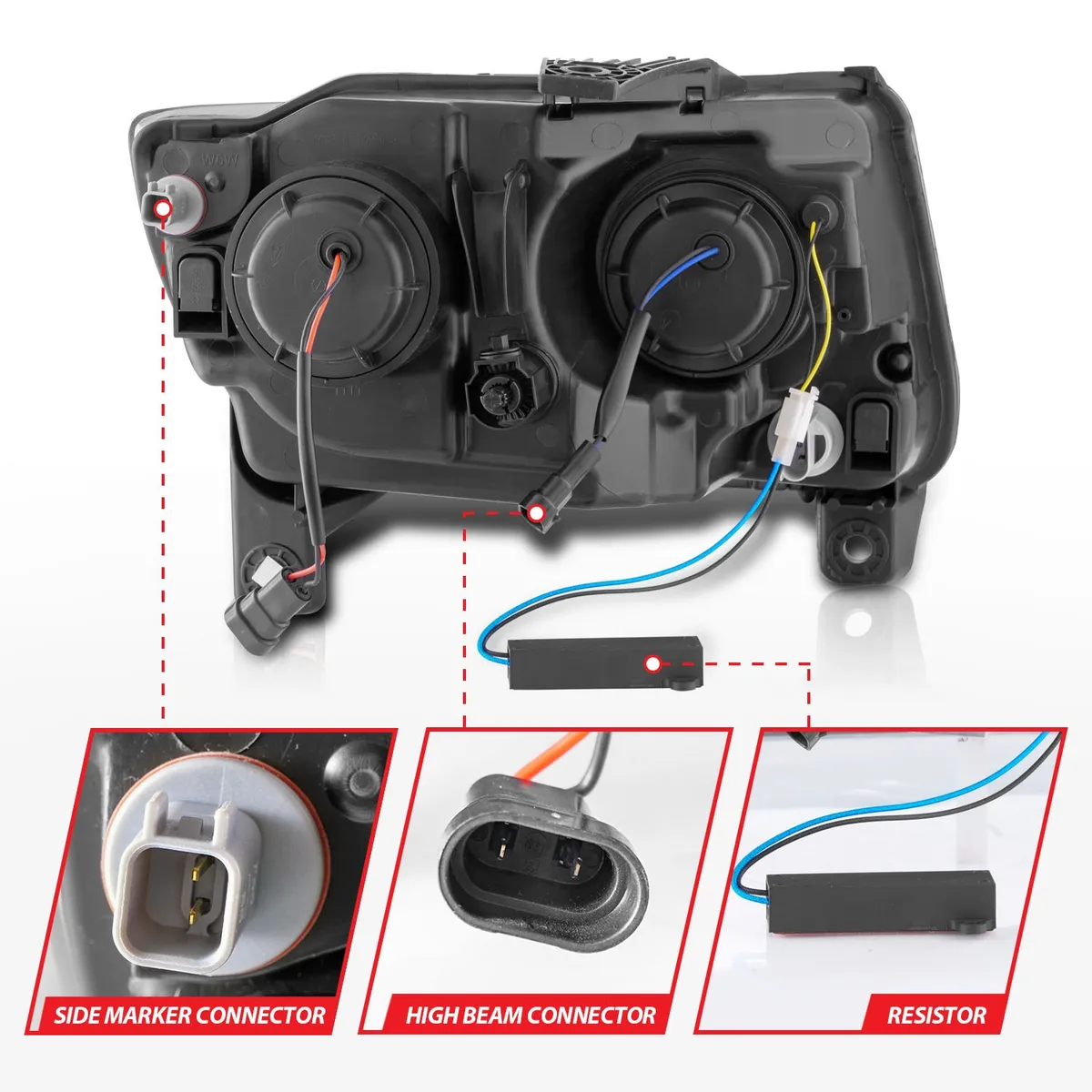 Projector Headlight Set; Clear Lens; Black Housing; w/Light Bar Switchback; Pair; product image