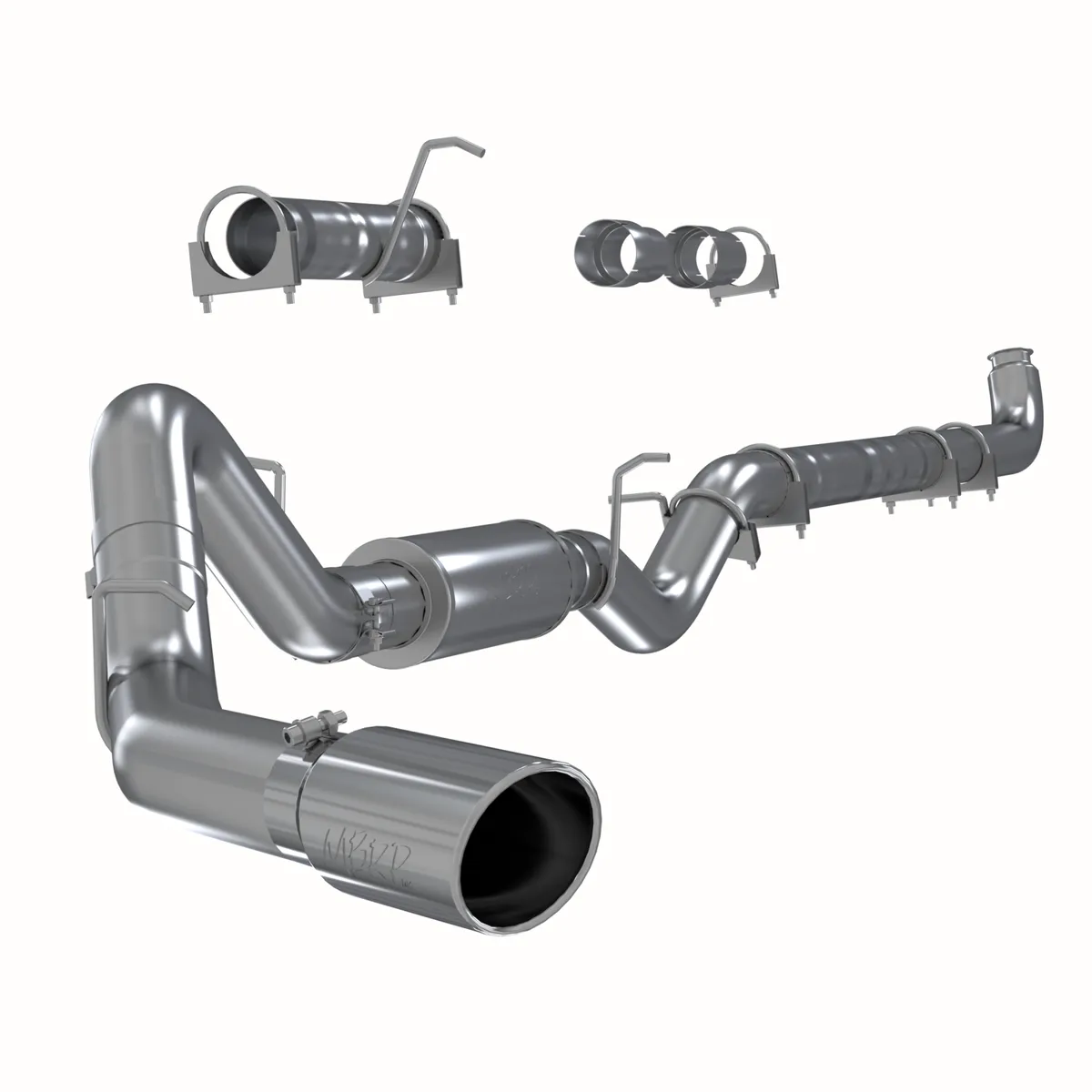 Armor Plus Cat Back Exhaust System; 4 in.; Incl. Front Pipe/Ext. Pipes/Muffler/Tailpipe/Hardware/5 in. OD Tip; Single Side Exit; 409 Stainless Steel; product image