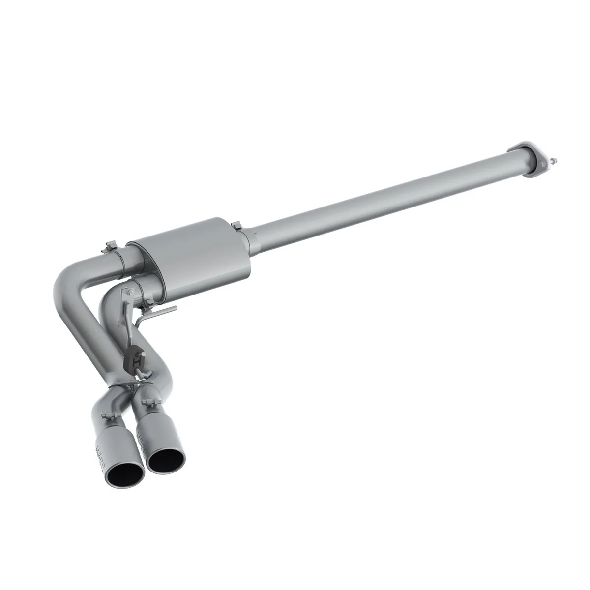 Armor Pro Cat Back Exhaust System; 3 in.; Incl. Front Pipe/Muffler/Tailpipes/Hrdw/4 in. Tips; PreAxle Single Side Dual Outlet; 304 Stainless Steel; Excludes Factory Dual Exhaust; product image