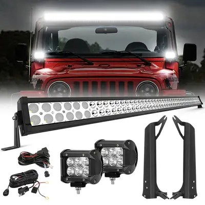 LED Factory Mart 50'' Light Bar & 2 Pods Work Lights & All Brackets Kit for 1997-2006 Jeep Wrangler TJ