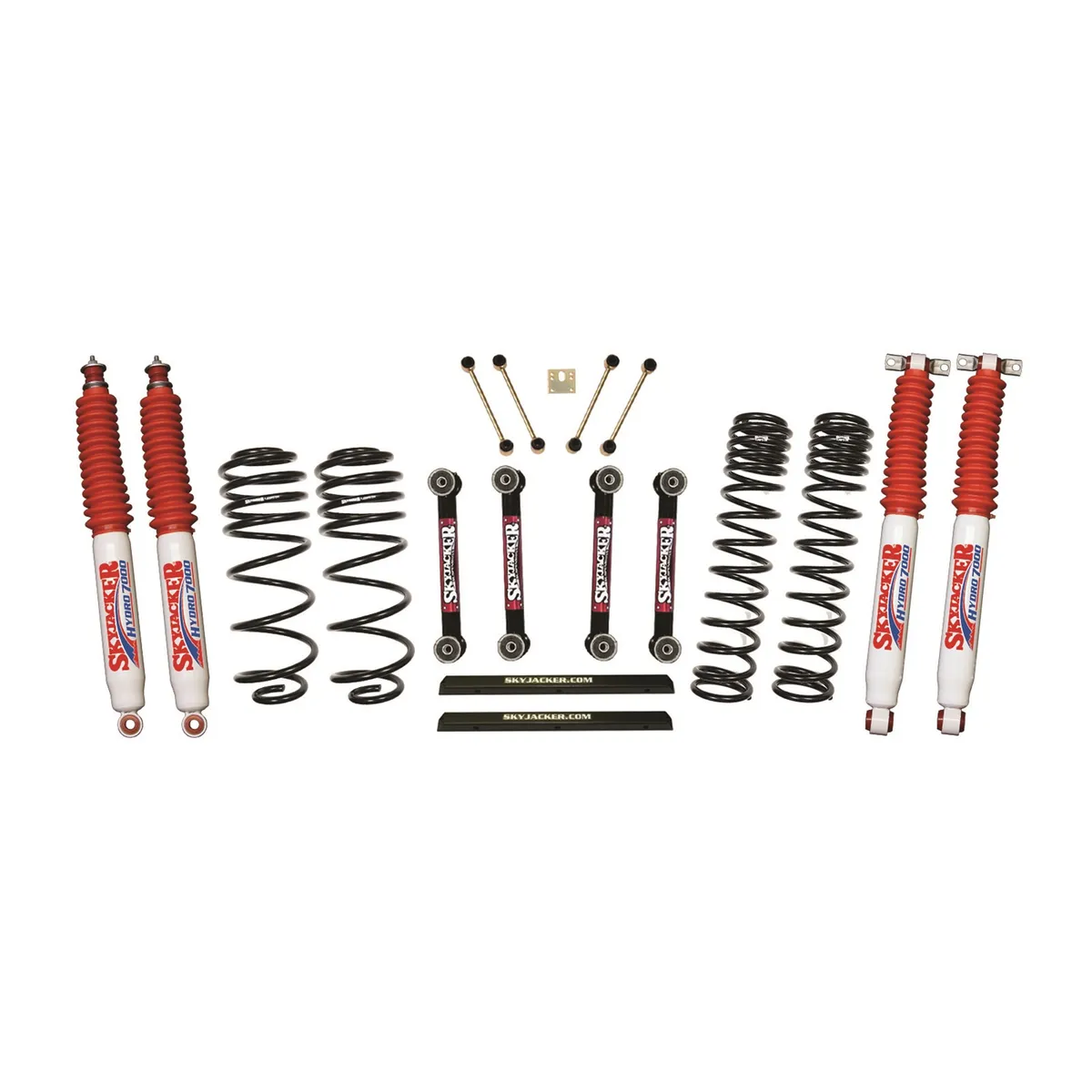 4 Inch Dual Rate Long Travel One Box Kit w/OE Style Front and Rear Lower Links and Hydro 7000 Shocks TJ/LJ 2003-2006 Jeep Wrangler/Unlimited Skyjacker product image