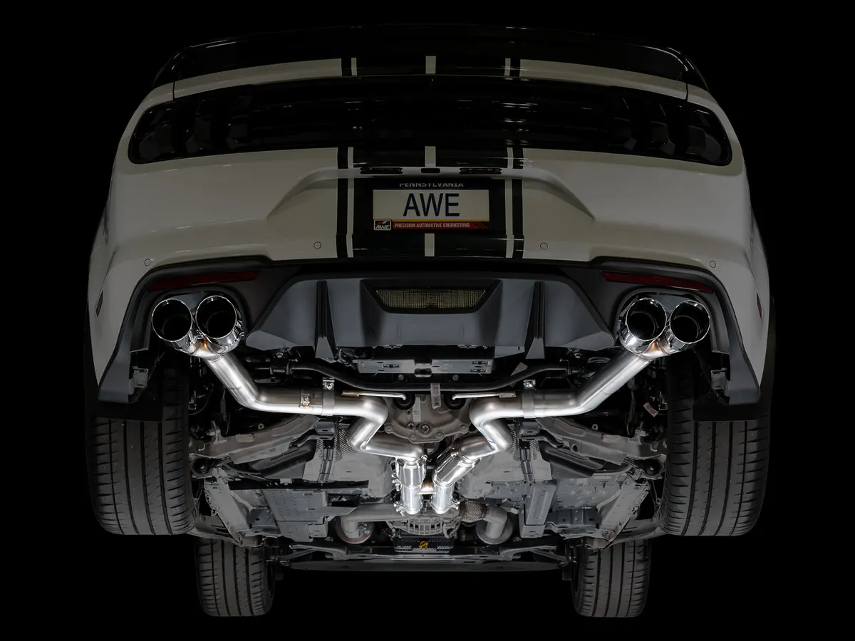AWE Touring Edition Cat-back Exhaust for the '18-'23 S550 Mustang GT - Quad Chrome Silver Tips product image