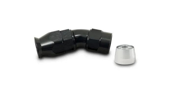 30 Degree High Flow Hose End Fitting; -8AN; 6061 Aluminum; Black Anodized; For PTFE Lined Hose; product image