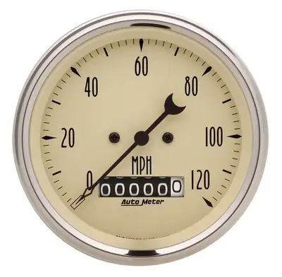 AutoMeter Gauge, Speedo., 3 3/8", 120mph, Elec. Prog. w/ Wheel Odo, Antq Beige