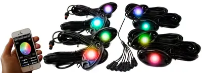 Race Sport ColorSMART 8-LED Glow Pod BLACK Kit - Smartphone Controlled with Brain Box IP68 12V with All Hardware