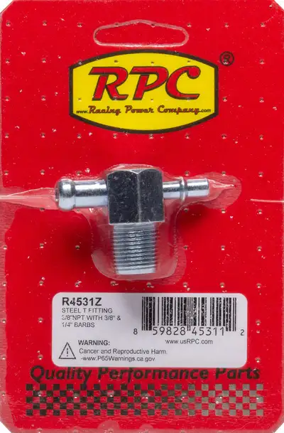 Racing Power Company Steel T Fitting 3/8In NPT 3/8In & 1/4In Barbs