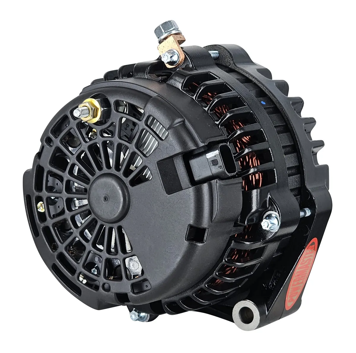 Alternator; AD244; Offset 2 in. Spools; 220 AMP; 150 Idle; w/2 Pin Voltage Regulator; OE Only; Black; product image