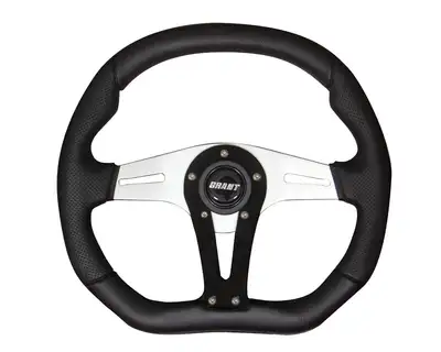 Grant Performance Series Aluminum Steering Wheel; 13.75 in. x 11 3/4 in.; 1 1/2 in. Dish; Wrapped Suede w/Contoured Polyurethane Grip; Vertical 3-Spoke Design;