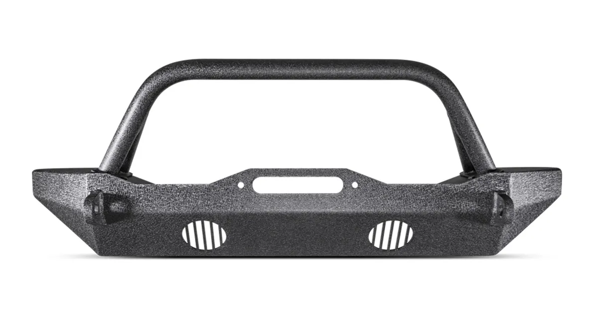 HiLine Front Winch Bumper; Mid-Stubby Style; Textured Black Powder Coat; product image