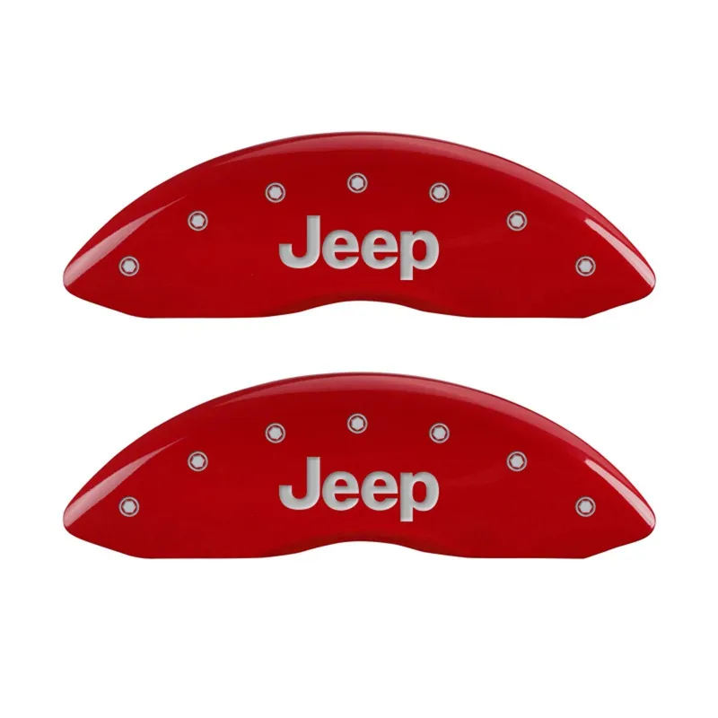 Front Set 2 Caliper Covers Engraved Front Jeep Red Finish Silver Characters 2008-2019 Jeep Compass MGP Caliper Covers product image