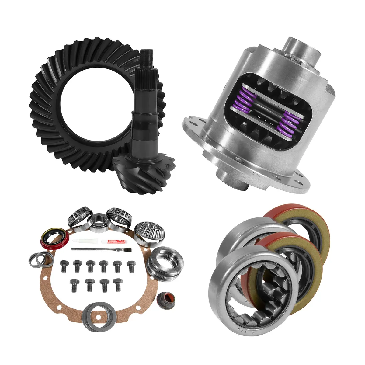 8.8 Inch Ford 3.55 Rear Ring & Pinion Install Kit 28 Spline Posi 2.25 Inch Axle Bearings 8.8 Ford 3.55 Rear R&P Gear/ Install Kit Package With 28 Spline Posi & Ak 1563 Axle Bearings (2.25 Inch Od) Yukon Gear product image