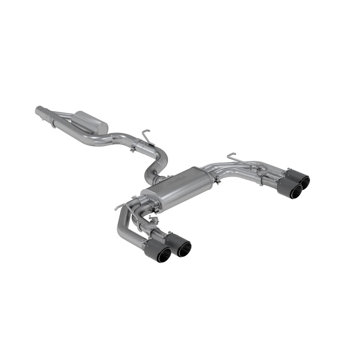 Armor Pro Cat Back Exhaust System; 3 in.; Quad Split Rear Exit; 4 in. Carbon Fiber Tips; w/Active Exhaust; 304 Stainless Steel; product image