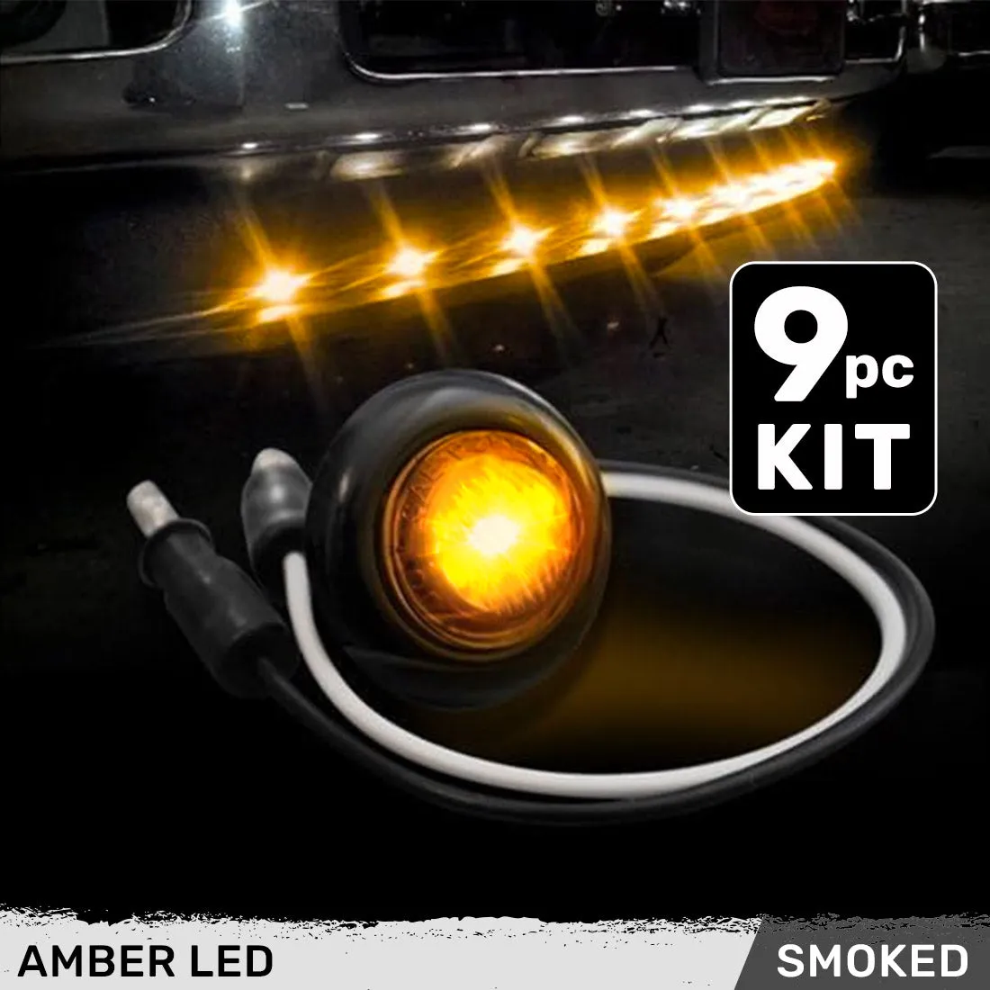 Universal Amber LED Front Lower Air Dam Light Kit with Smoked Lens and Black Bezel - 9pc Sequentially Connected LED Ligh product image