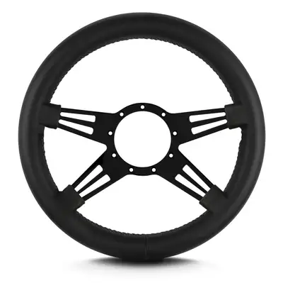 Lokar Lecarra Mark 9 Doble Slot Steering Wheel; Black; Black Spokes; 14 in. Thick Grip;