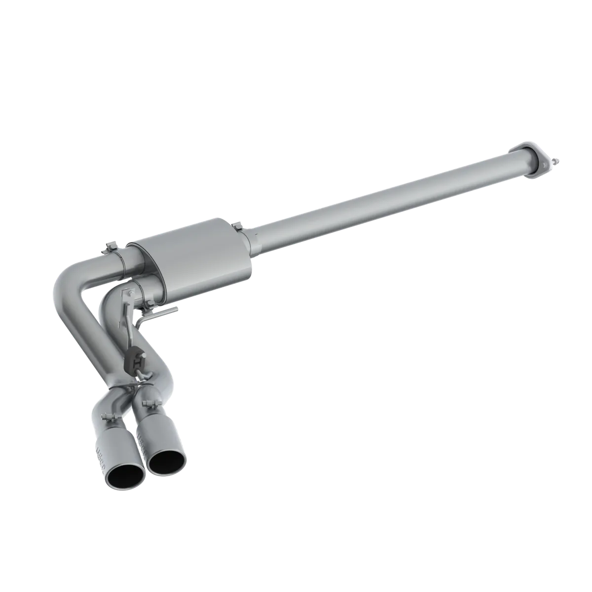 Armor Pro Cat Back Exhaust System; 3 in.; Incl. Front Pipe/Muffler/Tailpipes/Hrdw/4 in. Tips; PreAxle Single Side Dual Outlet; 304 Stainless Steel; Excludes Factory Dual Exhaust; product image