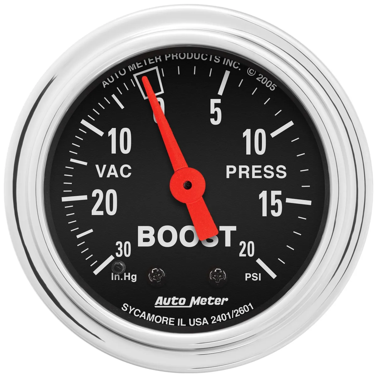 2-1/16in. Boost/Vacuum; 30 in Hg/20 Psi; Traditional Chrome product image