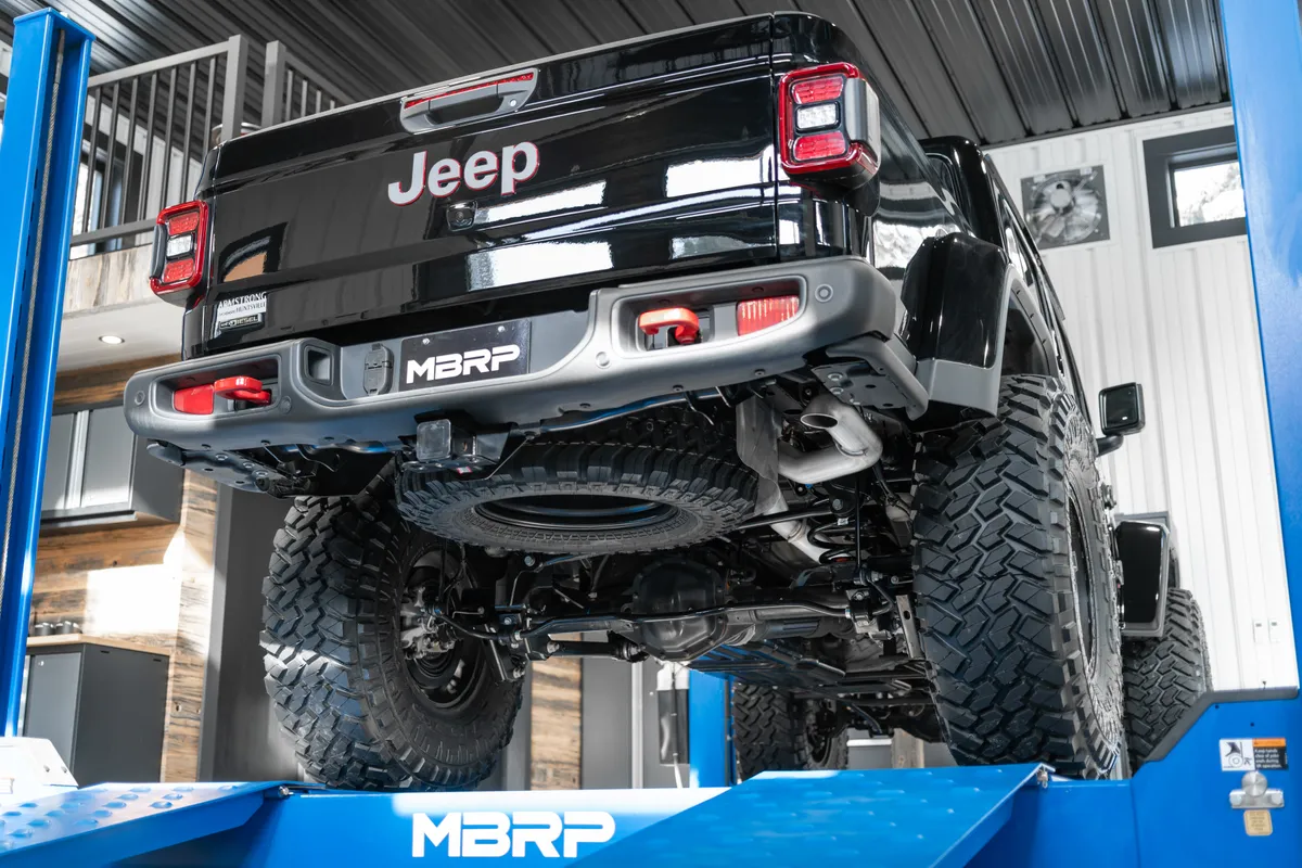 21-23 Jeep Gladiator Armor Plus Series T409 Stainless Steel 3 Inch Filter Back Rear Turn Down Exhaust System MBRP product image