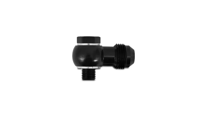 Banjo Hose End Fitting Assembly; -6AN Banjo Size; M14x1.5 Metric Bolt Size; 6061 Aluminum; Black Anodized; Single Male; product image