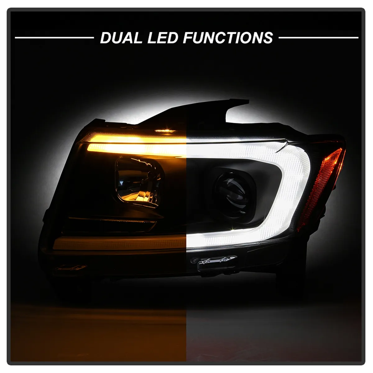 Spyder Signature Jeep Grand Cherokee 11-13 Light Bar Projector Headlights - Halogen Model Only Not Compatible With XenonHID Model - Black - Lo Beam H9 Not Included - Hi Beam H1 Included product image