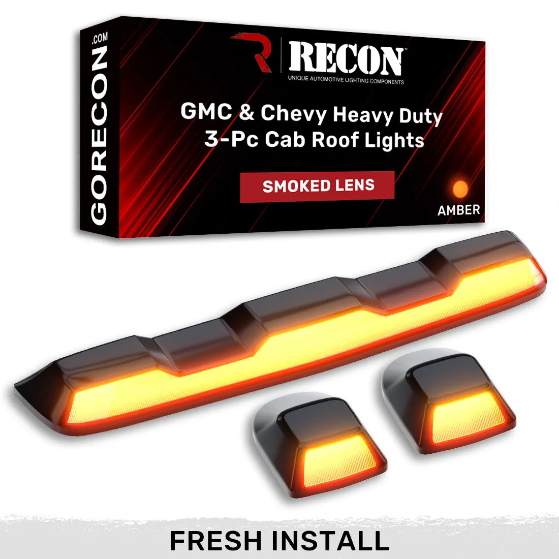 Gmc Chevy 20-23 4th Gen Body Style Heavy-Duty 3-Piece Set Amber Cab Roof Light Lens With 2-Way Forward Rear Facing Amber Ultra High-Power Leds - Includes Complete Wiring Kit For Installation on Truck That Did Not Come With OEM Installed Cab Roof product image