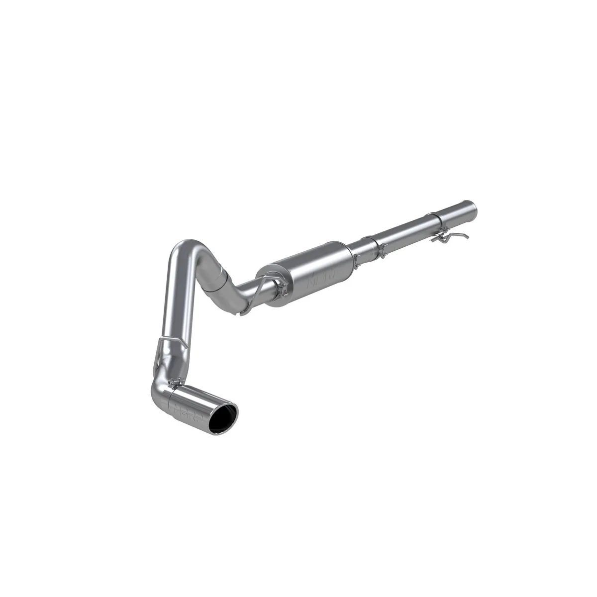 Armor Plus Cat Back Exhaust System; 3.5 in.; Incl. Front Ext. Pipe/Ext. Pipe/Muffler/Over Axle Pipe/Tailpipe/Hardware/4 in. OD Tip; Single Side Exit; T409 Stainless Steel; product image