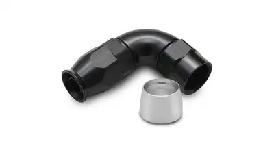 Vibrant Performance 90 Degree High Flow Hose End Fitting; -10AN; 6061 Aluminum; Black Anodized; For PTFE Lined Hose;