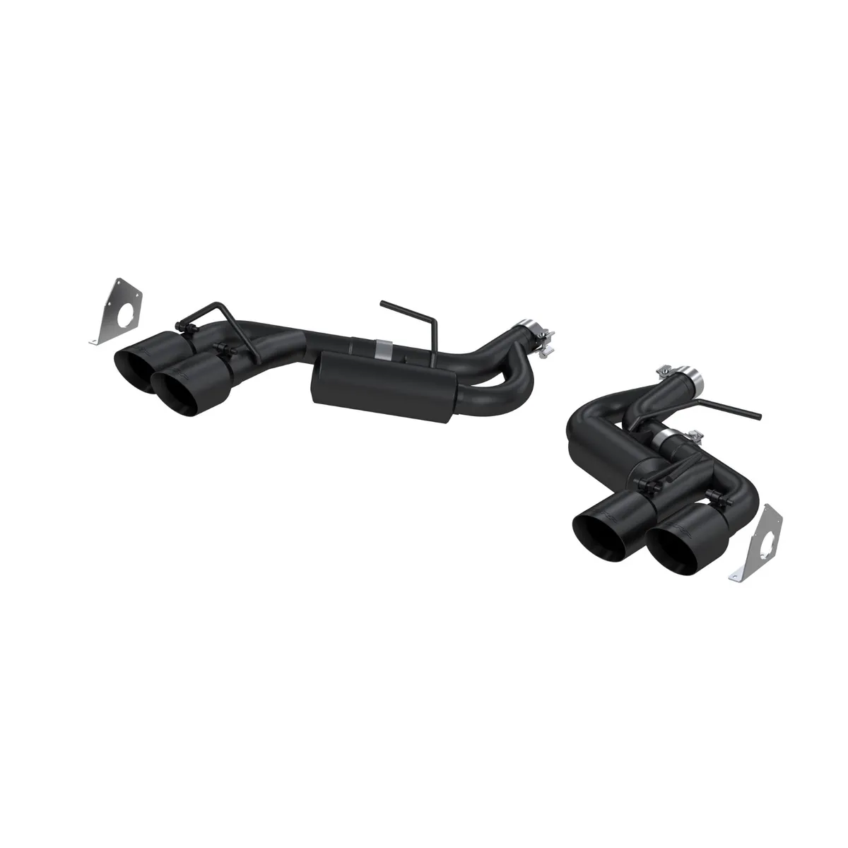 Armor BLK Axle Back Exhaust System; 2.5 in.; Incl. Ext. Pipes/Tailpipes/Actuator Brackets/Hardware/Quad 4 in. OD Dual Wall Tips; Split Rear Exit; w/NPP; Black Coated; product image