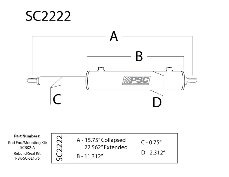 1.5 Bore x 8 Stroke x .625 Rod se Steering Cylinder w/ Rod Ends & Mount Hardware product image