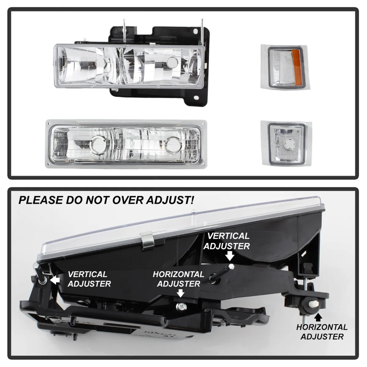 XTune Headlights; w/Corner And Parking Lights; 8 pc. Set; Chrome; Not Compatible w/Seal Beam Headlight; product image