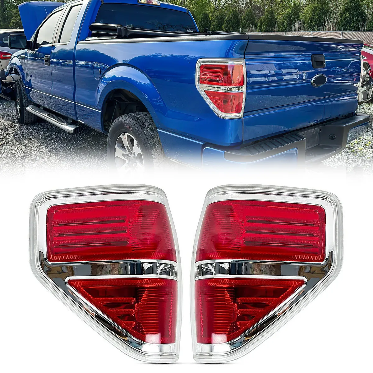 Red Lens LED Tail Lights Chrome Housing Without Light Bulbs For 2009-2014 Ford F150 product image